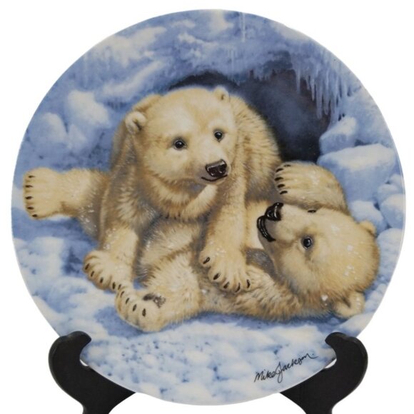 Polar Bear Cubs by Mike Jackson Royal Grafton The Collectors Treasure Plate 1990 - Picture 1 of 7
